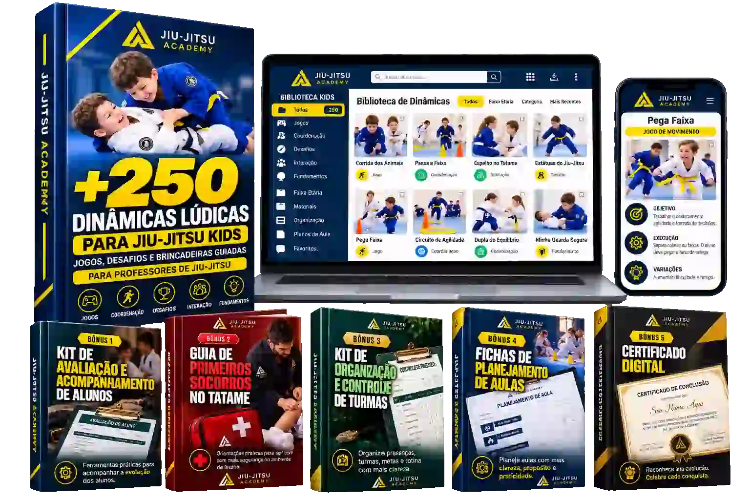 Mockup do Kit Premium com mais de 250 dinâmicas lúdicas e os 5 bônus